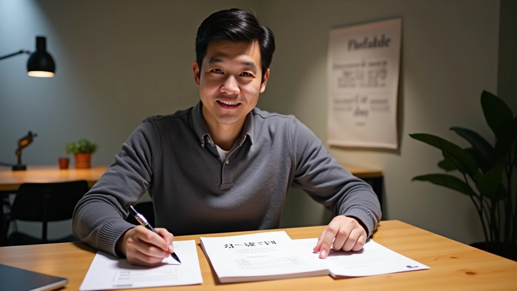 Designer working at a desk with typography sketches, color swatches, and font samples spread out under bright studio lighting