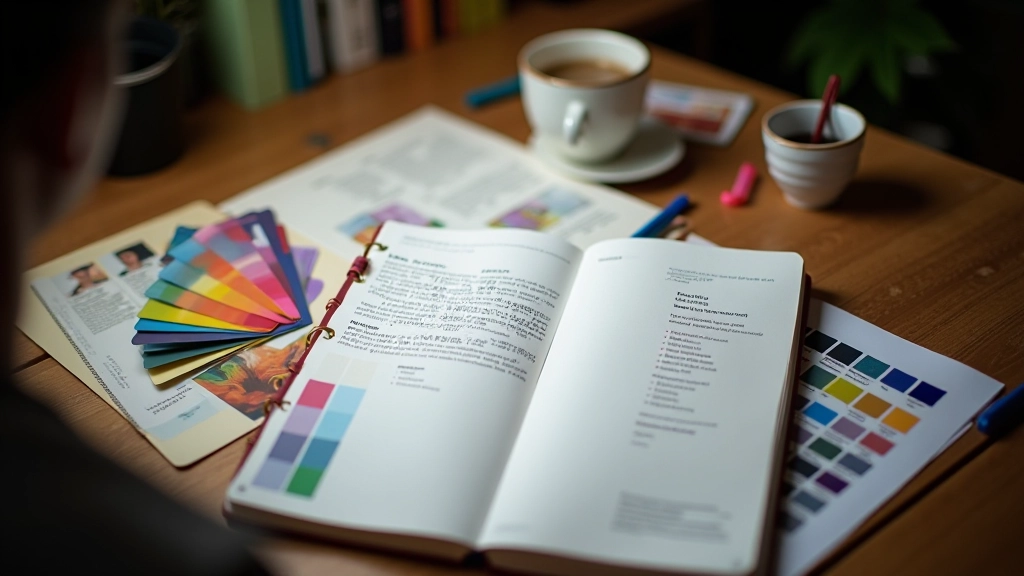 Workspace showing design tools, typography references, and bilingual layout mockups in progress