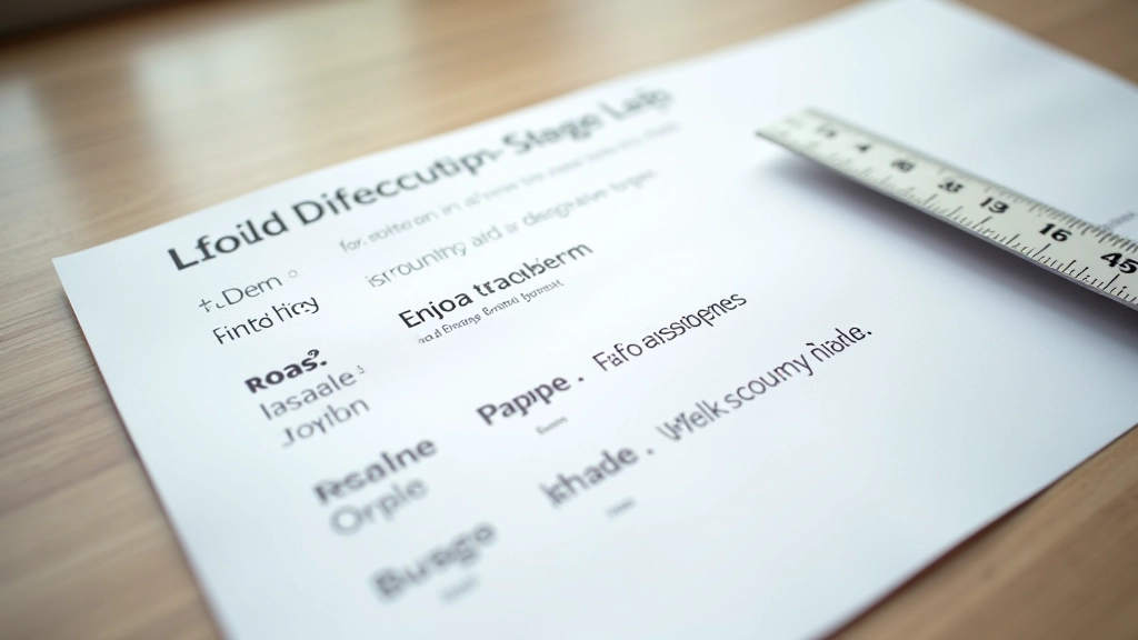 Typography scale diagram showing different heading sizes and their relationships, printed on paper with ruler measurements visible